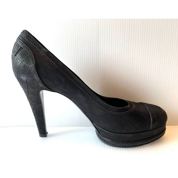CHANEL Black Leather Platform W/ Quilted Heels, Size 10.5 (US) 40.5 (IT) - Picture 1 of 11